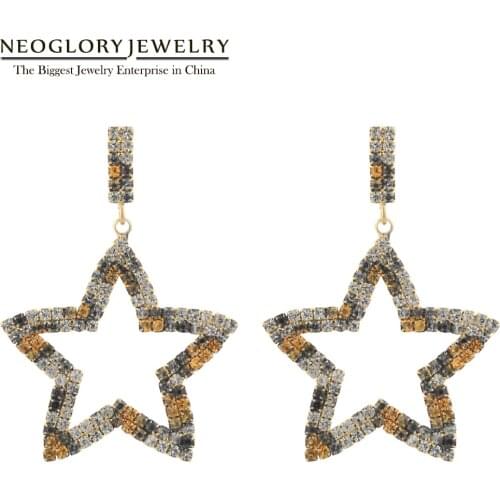 Neoglory Sexy Leopard Print Hollow Star Drop Earrings For Women Asymmetric Pattern Charm Ear Accessories Gift For Girlfriend