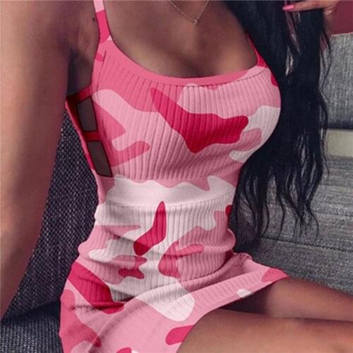 Fashion Sling Dress Women Casual Camouflage Printed Sexy Tight-fitting Sleeveless Bag Hip Dress Elegant Slim Dresses