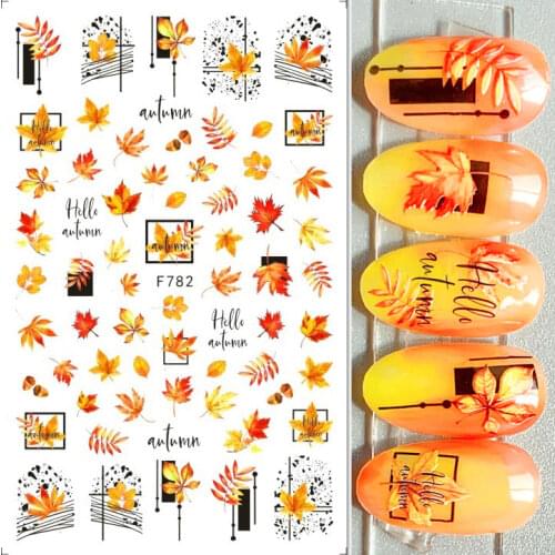 1 Sheet Maple Leaves 3D Nail Stickers Fall Leaf Flowers Line Sliders For Nails Self Adhesive Stickers Autumn Manicuring Decals
