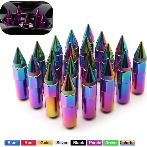 20pcs 8 Colors Car Accessories Wheel Nuts M12x1.5 M12x1.25 Aluminum 60mm Extended Tuner Spike Lug Nuts For Cadillac Lincoln