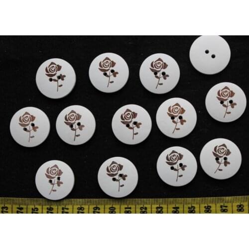 250pcs DIY 25mm Wood shell White Color Rose Design Wooden Buttons Accessories