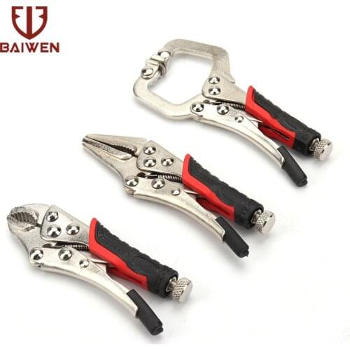 3Pcs 4" + C5 + 5" Locking Pliers Set Steel Locking Plier Multi-function Woodworking Clamps Straight Jaw Pliers Hand Tools