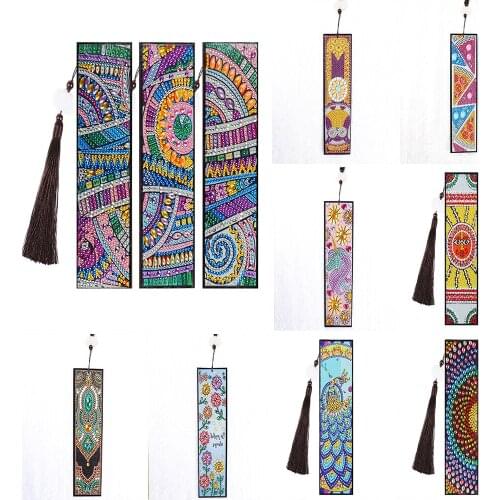 5D DIY Shaped Diamond Painted Leather Bookmark Diamond Embroidery Craft Tassel Bookmark Book Decoration Gift