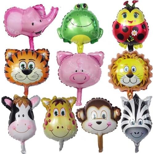 8pcs Mini Animal Foil Balloons birthday party Decor baby presents kid toys Lion Monkey Zebra Deer Cow Animal Head Air Balloon