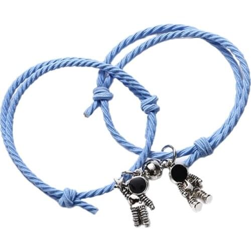 ANGELADY 2Pcs Astronaut Pendant Lover Bracelet Magnetic Couple Rope Handchain Adjustable Creative Friendship Distance Jewelry