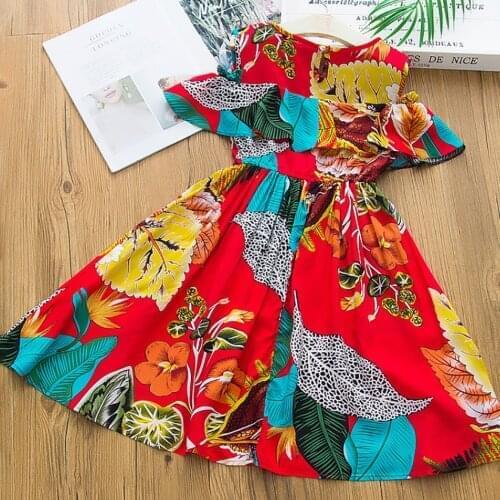 Bohemia 2021 Summer Girl Dresses Boho Style Kids Short Sleeve Classic Floral Sundress Children Casual Outfits 4 to 14 Years