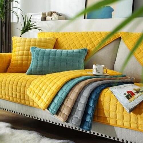 Plush Solid Color Sofa Covers for Living Room Crystal Velvet Sofa Cover Modern Non-slip Corner Sofa Towel Couch Covers for Sofas
