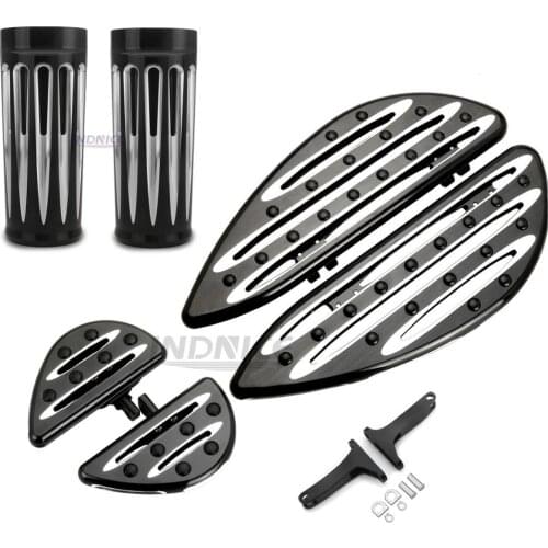 Black Deep edge cut Driver Passenger Foot Pegs Floorboard 2" extended Fork cans slider cover Fit For harley Touring