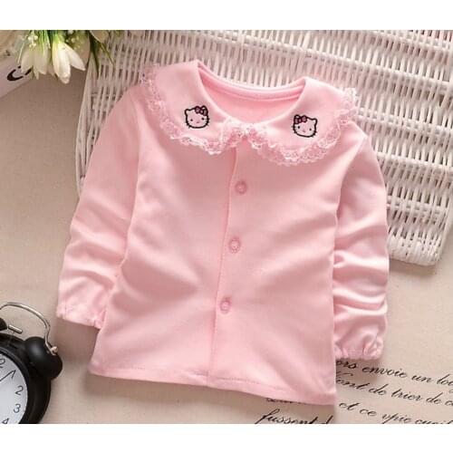 2018 Spring Summer Baby Girls Blouses Pink Clothes Children Long Sleeve Cotton Shirt Outer Coats Toddler Lace Collar Jacket Tops