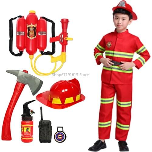Cosplay Kids Firefighter Uniform Sam Fireman Role Work Clothing Suit Child Halloween Carnival Party Costumes 2021 Christmas Gift
