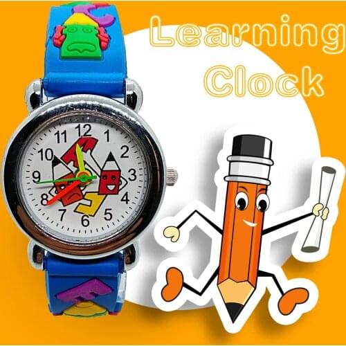 Childs learning clock good quality children watch for girls boys kids watches Cartoon Pencil head Digital Quartz Wristwatches