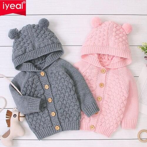 IYEAL Childrens Baby Sweater Spring Autumn Girls Cardigan Kids Hooded Cute Ears Sweaters Toddler Fashionable Style Outerwear