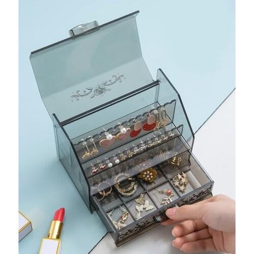 Elegant Acrylic Makeup Jewelry Organizer Table Box Dustproof Protection for