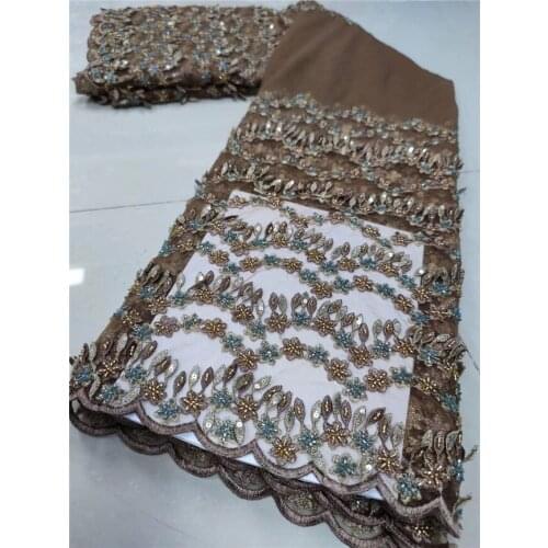 French Tulle Lace Fabric with beads Top Quality Embroidered Tulle Lace Fabric SYJ-106684 for party dress