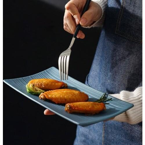 FANCITY Ceramic Nordic Sushi Plate Rectangular Strip Plate Dim Sum Plate Creative Simple Snack Chicken Wing Dumpling Personality
