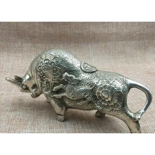 Chinese antiques Fengshui copper ware White bronze ox ornament