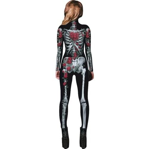 Skeleton Adult Girls Cosplay 3D Skull Rose Printing Jumpsuits Halloween Costumes for Women Voodoo Vampire Costume Carnival Party