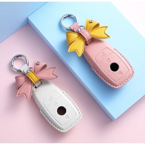 Bow Leather Car Key Case Cover Chain For Mercedes Benz A B E C S Class E260 W205 W204 W176 CLA for Women Lady