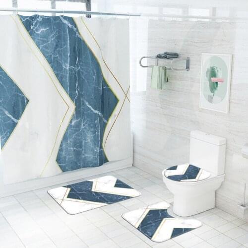 Marble Printed Creative Shower Curtain Waterproof Bathroom Blind Non-slip Mats Restroom Decoration Pads