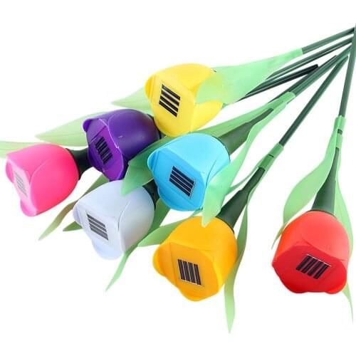 10Pcs/Lot Solar Power Lawn Lamp Tulip Flower LED Light Garden Yard Outdoor Landscape Decor Lights Red Green Purple Orange Yellow