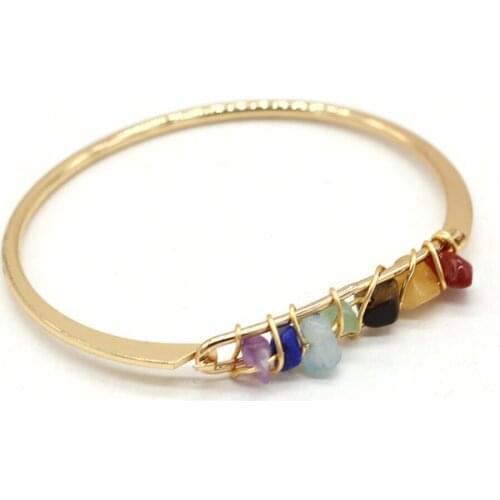 Fashion Bracelet Natural Semi-precious Stones Round Opening Golden Crystal Bud Bracelet Bangle for Women Charm Jewelry Gift