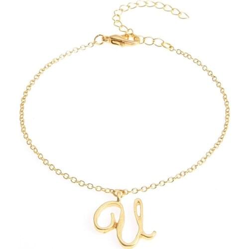 Monogram Cursive Initial U Name Bracelet Swirl English Alphabet Letter Initials Text Character Chain Bracelets Gift for Friends
