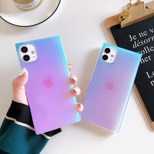 Luxury Laser Color Changing Holographic Square Phone Case for Women Soft Silicone Cover for iPhone 12 11 Pro Xr Xs Max 8 7 Plus