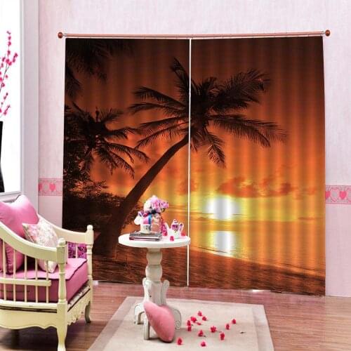 Customizable any size Sunset and beautiful seaside scenery Beautiful And Practical Curtain In The Living Room Bedroom Drapes Set