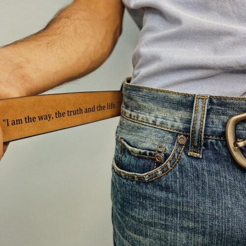 Genuine Leather Mens Belt I Am The Way The Truth And The Life Boyfriend Lover Brass Buckle Belt Easter Fathers Day Custom Gift