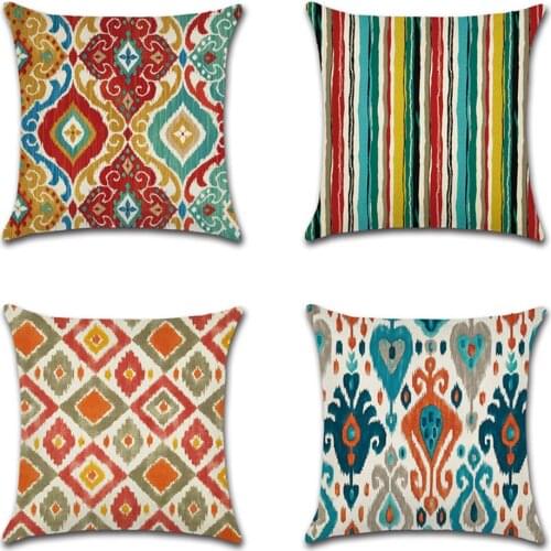 Vintage Style Geometric Cushion Cover Colorful Art Home Decorative Throw Pillow Covers 45x45cm Rainbow Stripe Pillowcases