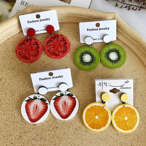 Creative New Summer Fruit Watermelon Drop Earrings Acrylic Strawberry Grapefruit Kiwi Fruit for Women Girls Fashion Jewelry Gift
