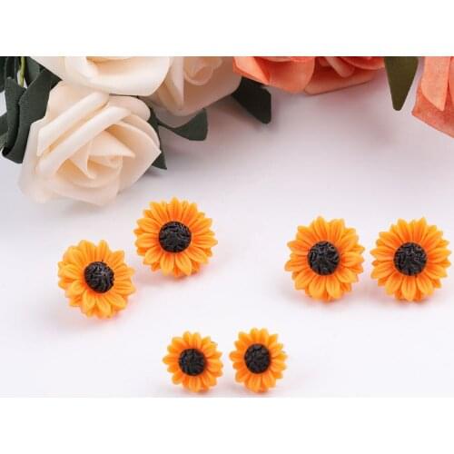 New Orange Sunflower Earrings Stainless Steel Stud 15mm 18mm 25mm Resin Cabochon Earrings for Women Jewelry Gift