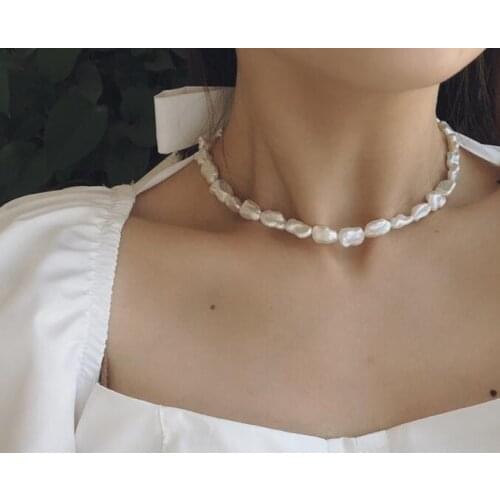 35cm Real pearl 9mm white baroque pearl choker necklace natural Freshwater PEARL Women Jewelry