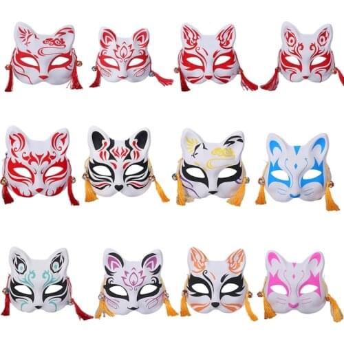 Japanese Anime Half Face Masquerade Foxes Festival Masks Halloween Party Rave Cosplay Props for Adult Mens Womens