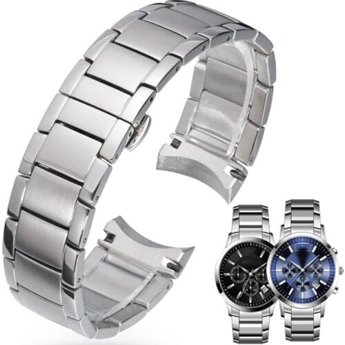 22mm Stainless Steel for Armani AR2452 AR2453 AR2448 Watch Strap Watchband Butterfly Buckle Black Silver Rose Gold