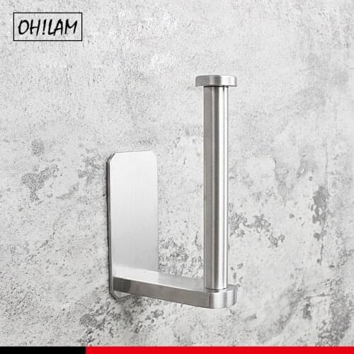 Self Adhesive SUS304 Toilet Paper Holder Tissue Roll Organizer Bathroom Kitchen Stick On Wall No Drilling Stainless Steel Black