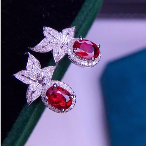 E527 Real Solid 18K Gold AU750 Nature 1.3ct pigeon blood red Ruby Female Earrings Fine Gift women Stud Earrings
