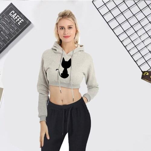 Woman Sweatshirt Tops Streetwear Harajuku Panda & Cat Graphic Drawstring Sweet Lady Fitness Crop Tops Autumn Winter Warm Hoodie