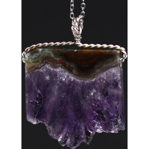 100-Unique 1 Pcs Silver Plated Wire Irregular Shape Natural Purple Amethysts Pendant Modern Jewelry