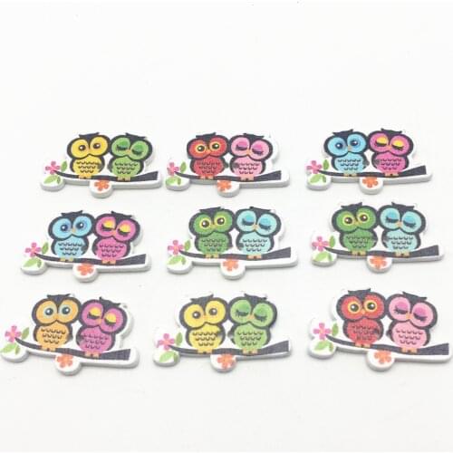 1000pcs Mix 21x35mm Wood Owls Buttons Scrapbooking Sewing Accessories Owl BUTTON CARDMAKING Embellishments