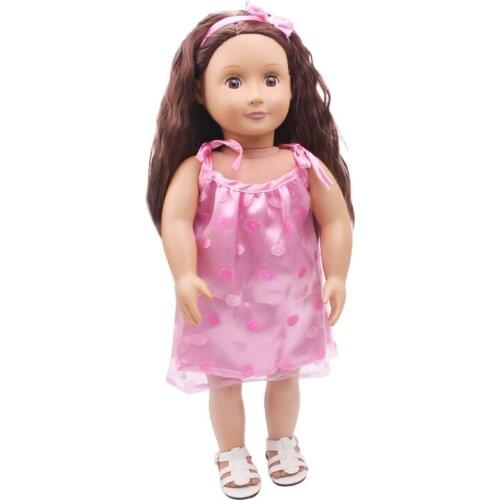 18 Inch American Doll Girls Summer Pink Pajama Slip Dress Newborn Baby Toys Accessories Fit 40-43 Cm Boy Dolls Gift c280