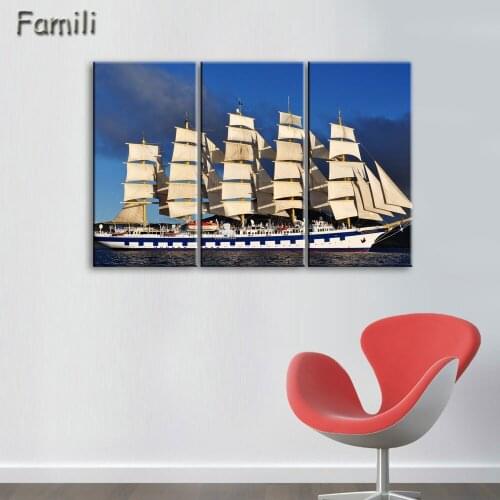 3Pieces Sailboat Canvas Paintings For Living Room Wall Modern Decorative Pictures Tableau Cheap Pictures,paintings on canvas