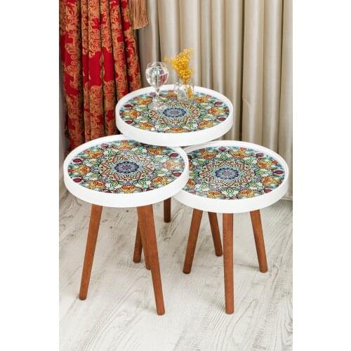Retro Glass Above Special Print 3 pcs Zigon Coffee Table