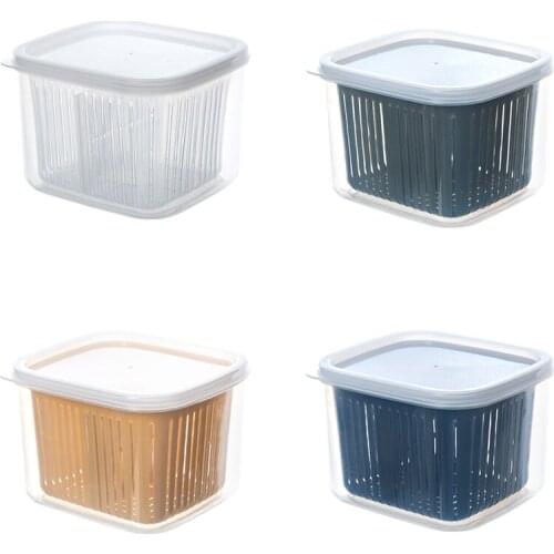 4Pcs Drain Fresh Box Compartmentalized Green Onion Storage Box Kitchen Sealed Box Refrigerator Fresh-Keeping Storage Box