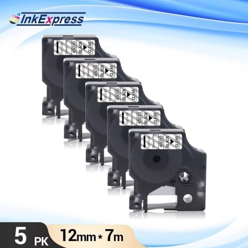 5PK 45010 Tape for DYMO D1 Tape 45010 12mm Black on Clear Labeling Tape 45010 for DYMO LabelManager 160 280 Label Maker