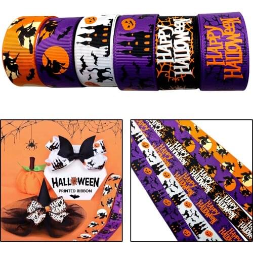 6roll 25mm Halloween Ribbons Wholesale Halloween Party Decoration DIY Hair Accessories Material Gift Wrapping Ribbons Trims