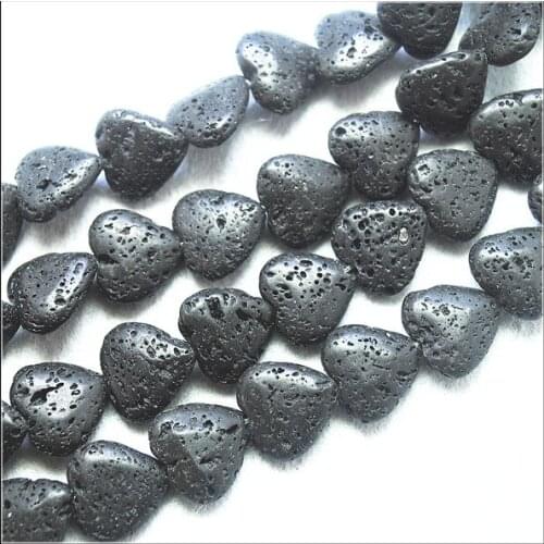 25pcs natural lava stone heart shape black lava beads strings size 16mm for women bracelets making hot selling volcano beads