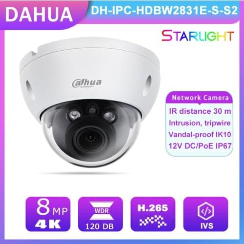 Dahua Vandal-proof 8MP Starlight IPC-HDBW2831E-S-S2 Video Surveillance IR30M WDR H.265+Color Night Vision POE IP Camera Outdoor