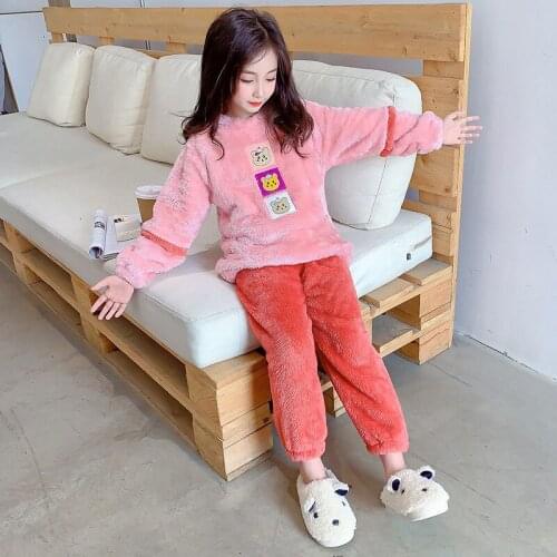 Children Flannel Pajamas Kids Coral Fleece Winter Clothes Girl Upset Cuhk Childrens Princess Girl Winter Warm Household Take