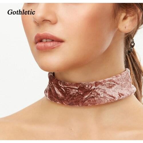 Gothletic Fashion Crushed Velvet Corset Choker Black/Burgundy/Lavender Thick Fabric Ribbon Bow Tie Up Sexy Necklace for Women
